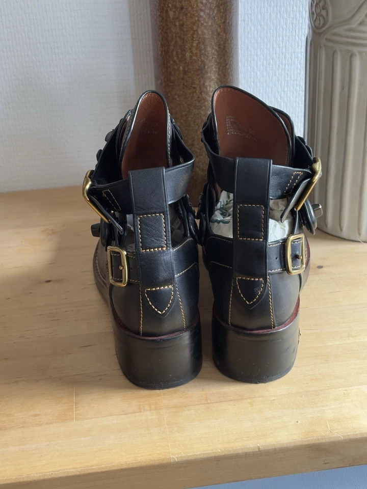 Coach Bottines Tea Rose Moto Boots Cuir Noir Fleurs 3D - Taille 37 - Photo 4/4