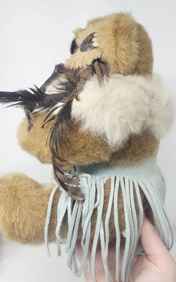 Muñeca de porcelana nativa americana plumas de piel cuero posable 11" Foto 4 de 4