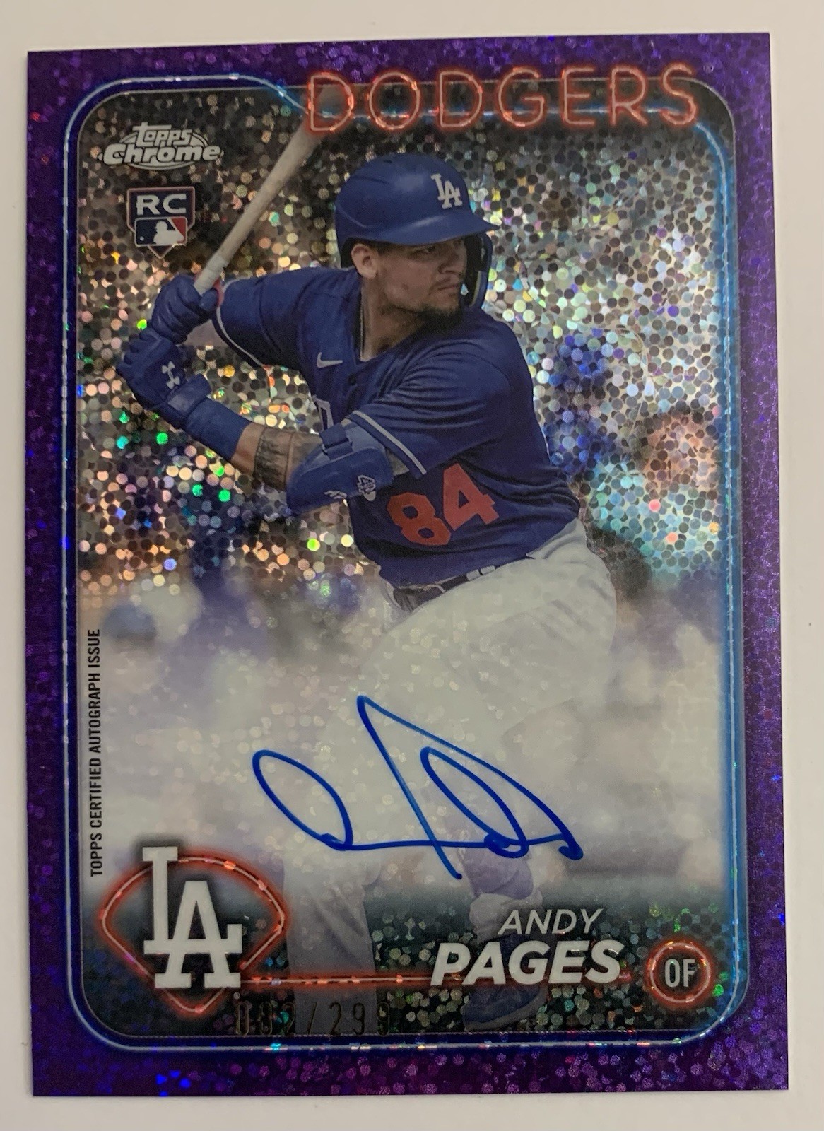2024 Topps Chrome Update Andy Pages Purple Speckle Rookie Auto /299 Dodgers