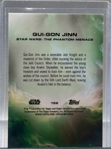 2025 Topps Chrome Star Wars Qui-Gon Jinn Black Refractor /10 - Picture 2 of 2