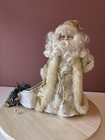 Vintage Father Christmas Tree Topper Gold Santa Claus Festive Decoration Glitter