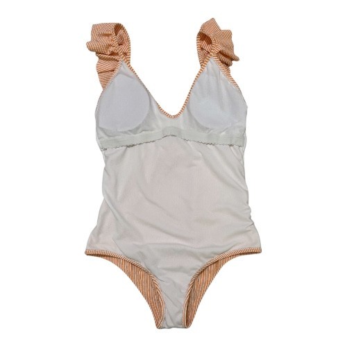 Jessica Simpson Badeanzug Tangerine Orange Weiß Einteiler Damen L Rüschen Streifen - Bild 3 von 6