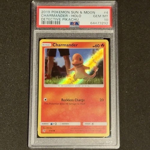 PSA 10 Charmander #4 HOLO BLEED 2019 Sun & Moon Pokemon Detective Pikachu Set UR