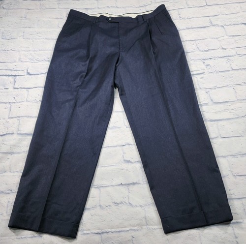 Hart Schaffner Marx MENS 40X29 Wool Blue Pleated Dress Pants Slacks VINTAGE 