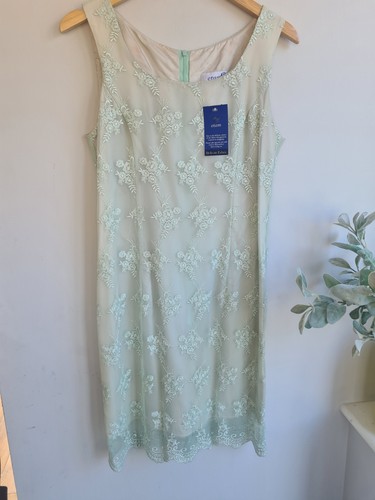 Vintage Etam Mint Green Lace Shift Dress UK 14 Elegant Floral Overlay 💚 - Picture 2 of 6