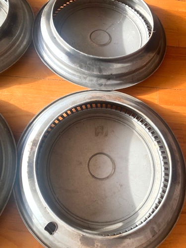 CHRYSLER 4 LARGE VINTAGE HUBCAPS-17" OUTER DIAMETER-CORPORATION LOGO-USED - Picture 5 of 5