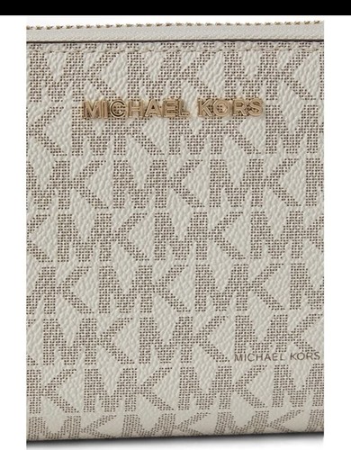Michael Kors Jet Set Travel Continental Wallet Womens Vanilla Logo-Print ERK1701 - Picture 9 of 9
