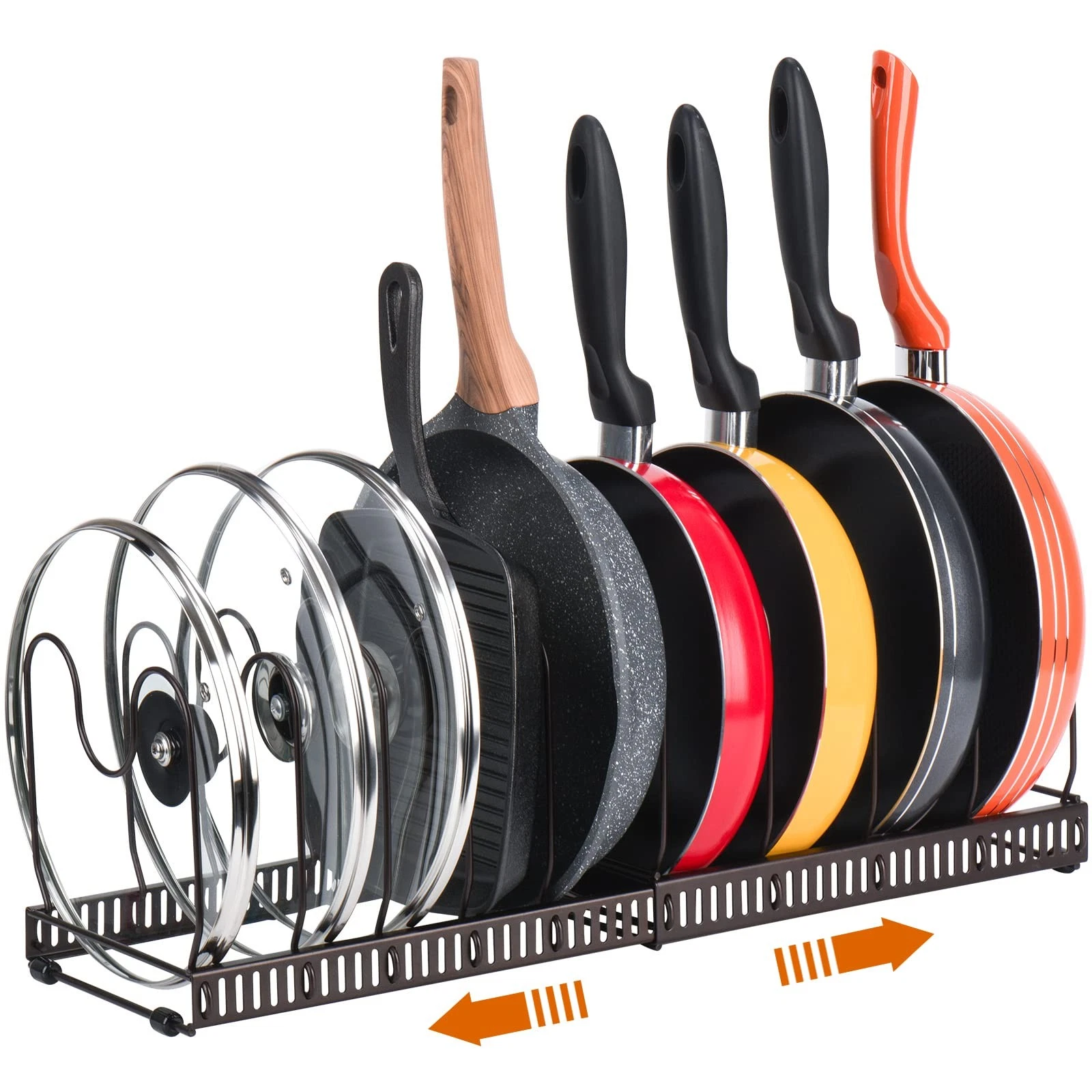 Pots and Pans Organizer Rack for Cabinet and Countertop, 10+ Pot Lids, Bakewa...