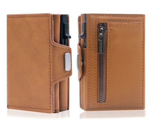 Mens BROWN Front Pocket Pop Up RFID Blocking Wallet For Men Slim ID Card Holder - Picture 9 of 11
