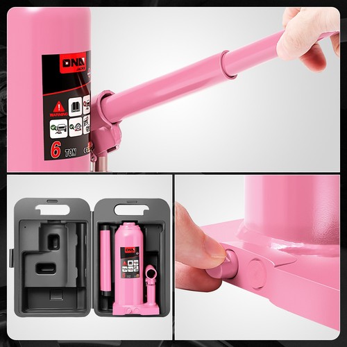 Carro hidráulico manual de 6 toneladas botella soldada gato coche automotriz elevación rosa - Imagen 6 de 6