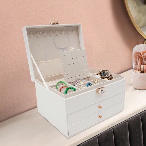 Caja de reloj de 3 niveles estuche organizador de joyas soporte de reloj de PU vitrina con cajón - Imagen 3 de 24