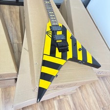 US Jackson Style Flying V Electric Guitar Yellow Black Stripe Floyd Rose Tremolo