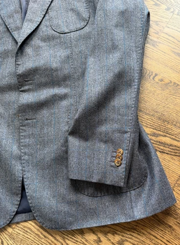 Custom Marzoni Grey Glen Check Suit 3/2 Roll Patch Pockets 42L