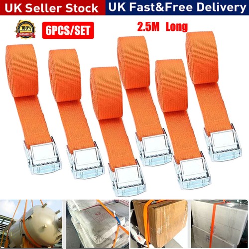 6x Tie Down Strap Heavy Duty Ratchet Straps Cam Buckle Luggage Cargo Lash 2.5M - Picture 2 of 11