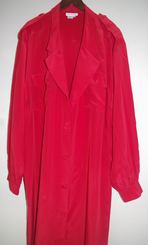C19 - PAT EVANS New Vintage Red COAT DRESS 16 100% Silk Button Down Oversized - Bild 2 von 7