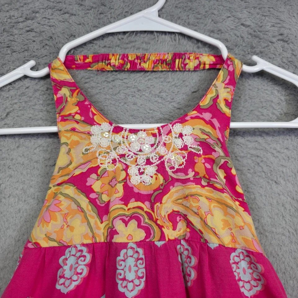 Girls Dress 6 Pink Halter Tiered Patchwork Boho Photoshot Wedding Guest Beach - Image 4 of 4