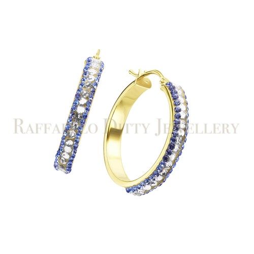 Swarovski Hoop Earrings Real 14K Yellow Gold Studded Stone 2.90 gr Fine Jewelry - Video 1 of 1
