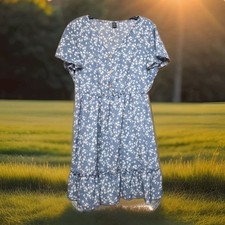 Shein Women's Blue Floral Sleeveless V-Neck Dress Size XL Polyester Blend