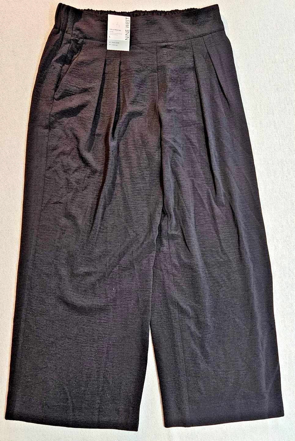 Pants Black Pull On Wide Leg Mid Rise Women's L By Nine West MSRP 44.99
