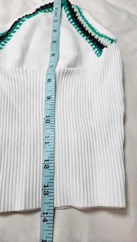 Top corto acanalado tejido blanco Forever 21+ para mujer con ribete verde y azul talla 0X - Imagen 11 de 11
