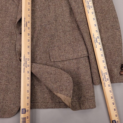 VINTAGE Cricketeer Blazer Mens 44l Brown Herringbone Wool Tweed Made USA 80s - Picture 13 of 14
