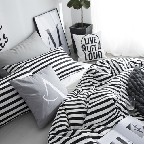 Striped Pillowcases Cotton Standard Black and White Pillow Cases Ticking Set ... - Picture 6 of 6