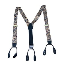 Vintage Y-Shaped Paisley Print Adjustable Suspenders leather button attachments