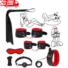 8pc BDSM Bondage Kit Sex Toys Set Ball Gag Rope Handcuffs Whip Blindfold Collar