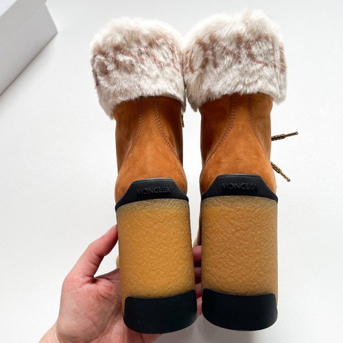 Moncler Claudia Suede Faux Fur Ankle Boots Camel Size EU 35.5 5.5 NEW IN BOX - Picture 9 of 13