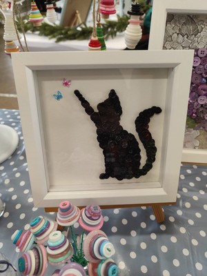 Button Art Black Cat Lovers Unikat Handarbeit Handarbeit gerahmt Bilderrahmen Geschenk