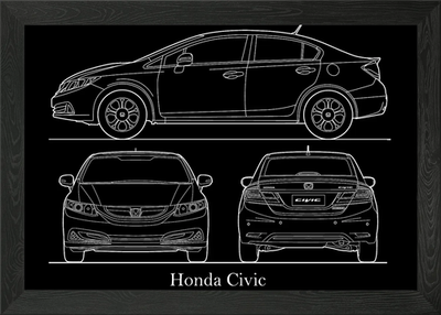 #ad #ad Honda Civic 2013 Blueprint Framed Wall Art Poster Canvas Print Picture GBP 16.99