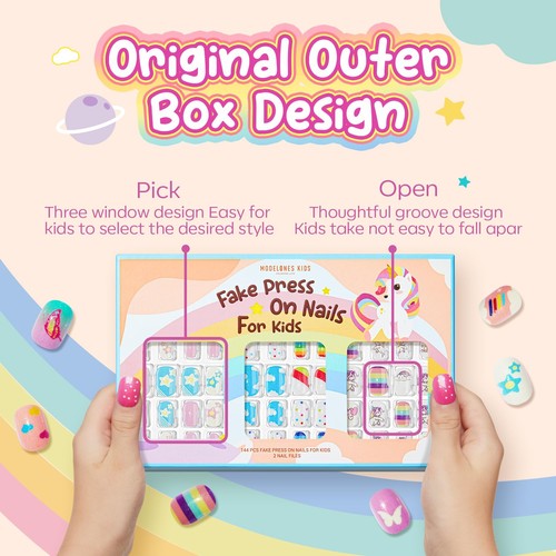 Press on Nails for Kids 144Pcs 6 Pack Children Acrylic Fake Nails Pre-glue Fu... - Picture 3 of 8