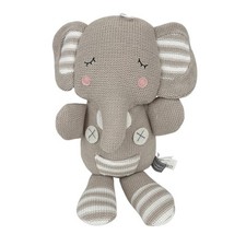 Theodore Knitted Elephant Plush Beige White Rattle Knotted Tail Stuffed 14 Inch