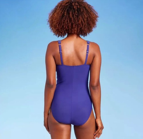 WOMEN’S UPF 50 OVER THE SHOULDER ONE PIECE SWIMSUIT AQUA GREEN - BLUE MEDIUM - Picture 2 of 4