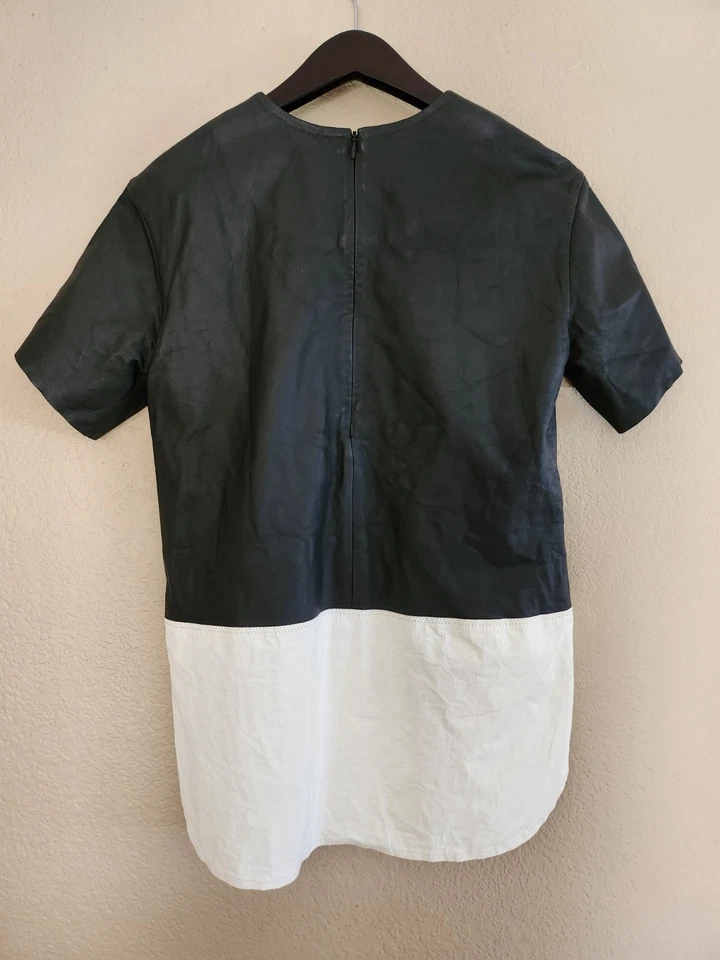 T Alexander Wang Camisa de Cuero Camiseta Túnica Blusa Cremallera Trasera Negro Blanco Talla 6 Foto 4 de 4