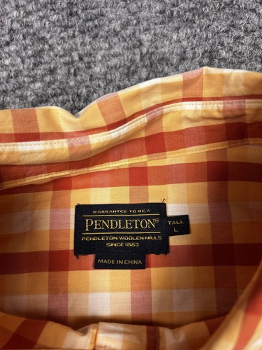 Pendleton Shirt Mens Tall Large Orange Yellow Plaid Long Sleeve Button Down - Picture 2 of 6