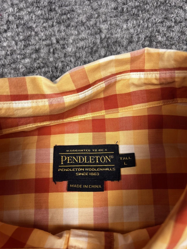 Pendleton Shirt Mens Tall Large Orange Yellow Plaid Long Sleeve Button Down - Image 2 of 4