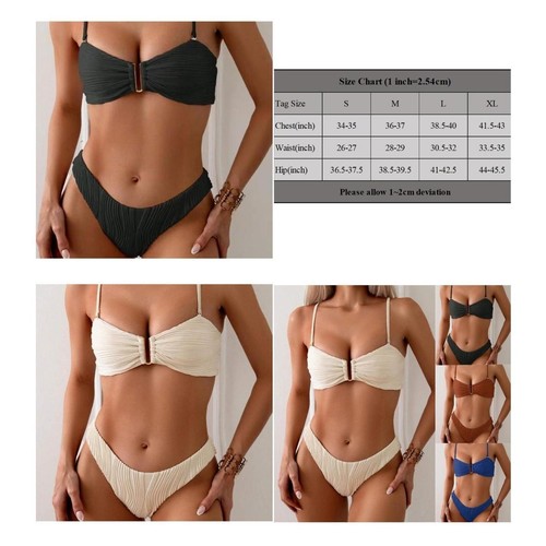 Sporty Women's Bikini Swimsuit Solid Color Stripe Camisole for Beach Use - Picture 11 of 16