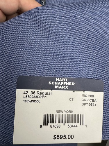 Hart Schaffner Marx Blue Pure Wool New York Fit 42R Pant 36xUNF NWT - Picture 11 of 12
