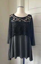 Karen Kane Tunic Lace Overlay Gray Black 3/4 Sleeve 3X Plus