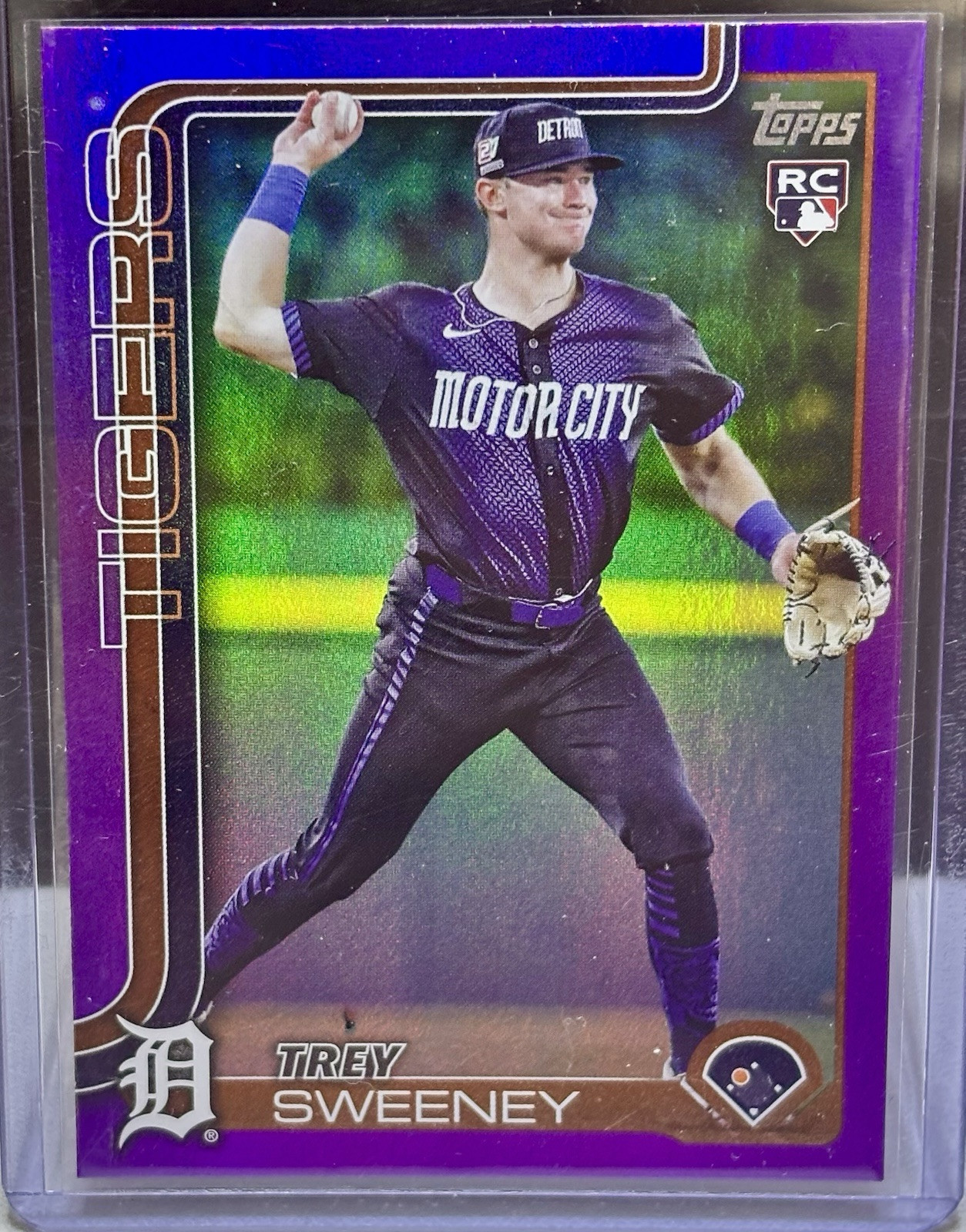 2025 Topps Series 1 #67 Trey Sweeney Purple Holo Foil (RC) Detroit Tigers /250