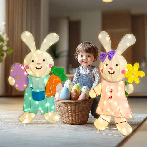 Easter Decorations Outdoor, 2PCS Easter Bunny Lights Yard Decoration Outdoor ... - Picture 4 of 9