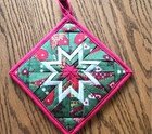 Handmade Hot Pad/Trivet - Amish Folded Star Thick - "Christmas Trees & Hearts"