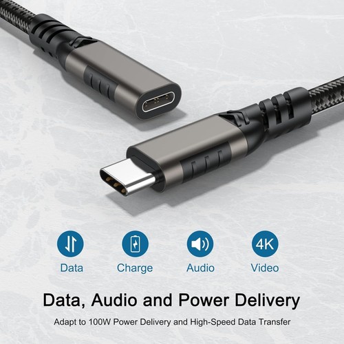 Câble d'extension USB C 6,6 pieds, rallonge type C mâle vers femelle cordon 6 pieds, gris - Photo 6/9