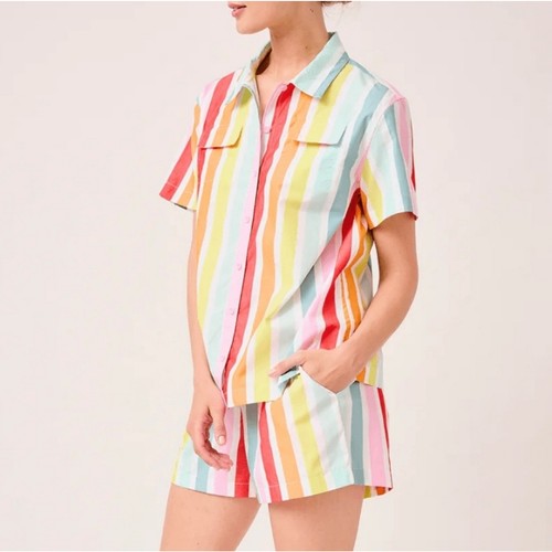 Conjunto de Pijama Pantalones Cortos LAKE x Atlántico-Pacífico Sadie Rayas Arco Iris Talla Mediana - Imagen 1 de 11