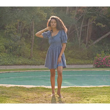 Doen Women's Trail Ruffle Pleated Blue Aster Cotton Short Mini Dress Size S