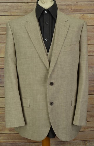 Mens Marks and Spencer 3 piece linen suit 44S W36 L31 neutral blazer trousers wc - Picture 2 of 24