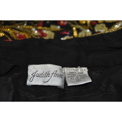 Chaqueta Kimono Plumero Judith Ann Vintage Diseñador Lentejuelas + Cuentas Seda Talla Pequeña - Imagen 9 de 9