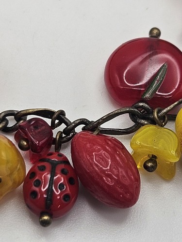 Bracciale Charm Artigianale Vetro Arte Frutta Coccinella Fiore - Foto 7 di 17