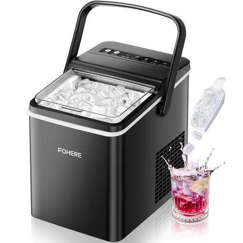 14kg/24hrs Countertop Ice Maker Machine with Handle 5 Mins 9 Bullet Cubes